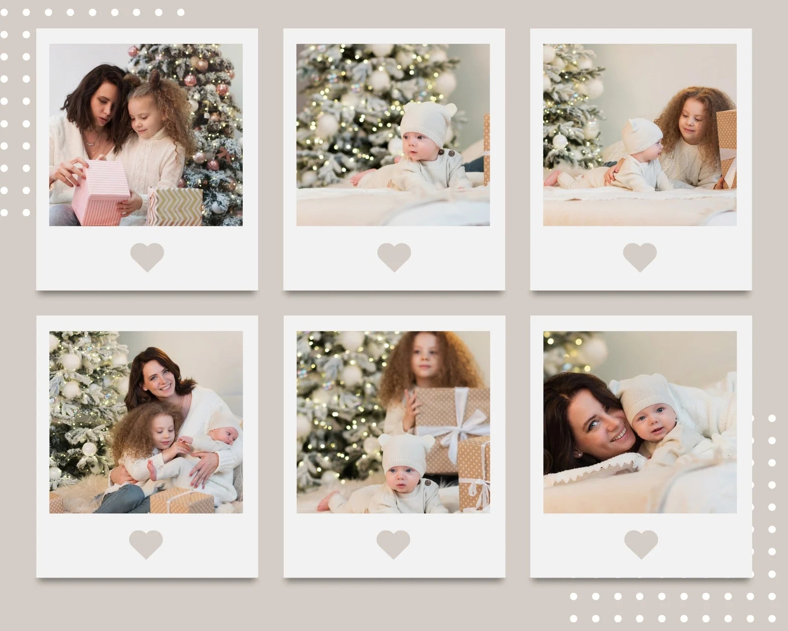 Square Polaroid photos set of 6 with heart symbol